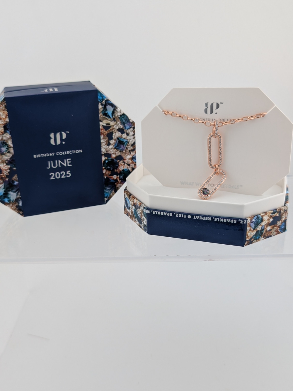 June 2025 Rose Gold Link Pendant Necklace with Birthstone